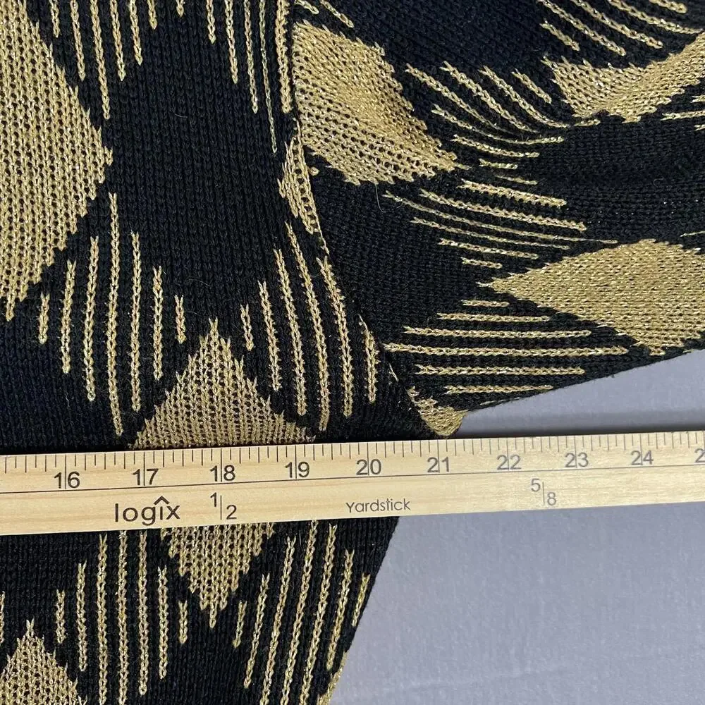Vintage 90s Alfred Dunner Sweater Womens Medium Black Gold Argyle Diamond USA - Picture 6 of 7